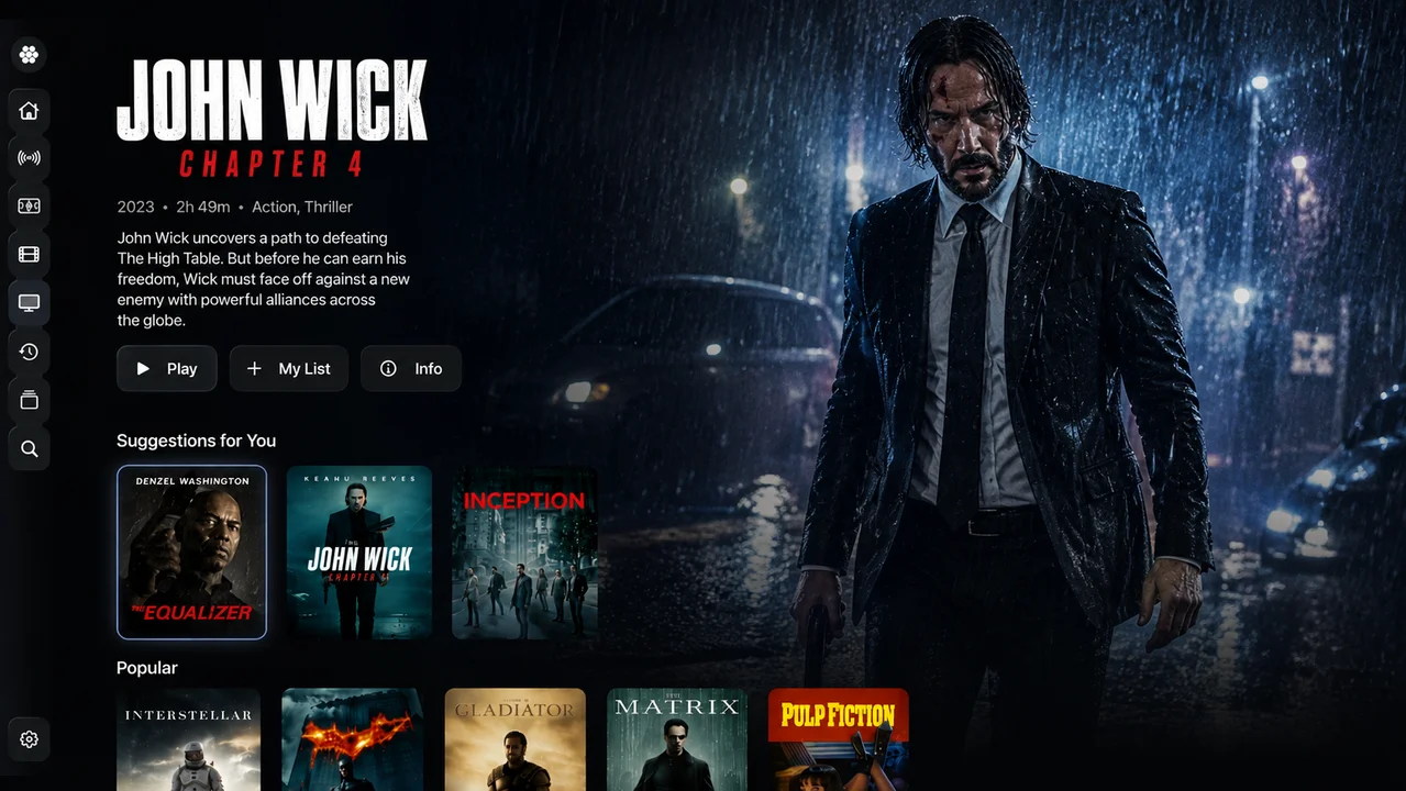 Odyssey Apple TV app preview showing featured media and browsing shelves